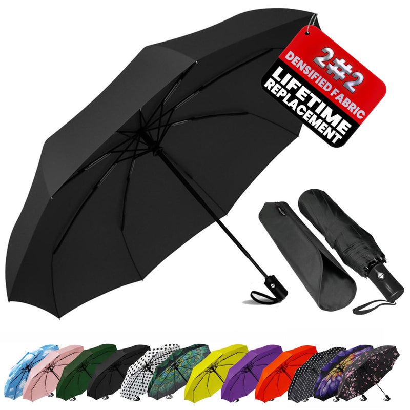 SIEPASA Compact Travel Umbrella - Windproof Auto Open/Close, Small Folding Umbrella for Rain - Lightweight & Durable with Fiberglass Frame, Waterproof Canopy - Fits Backpack, Purse, Suitcase. (Black) - Image 1